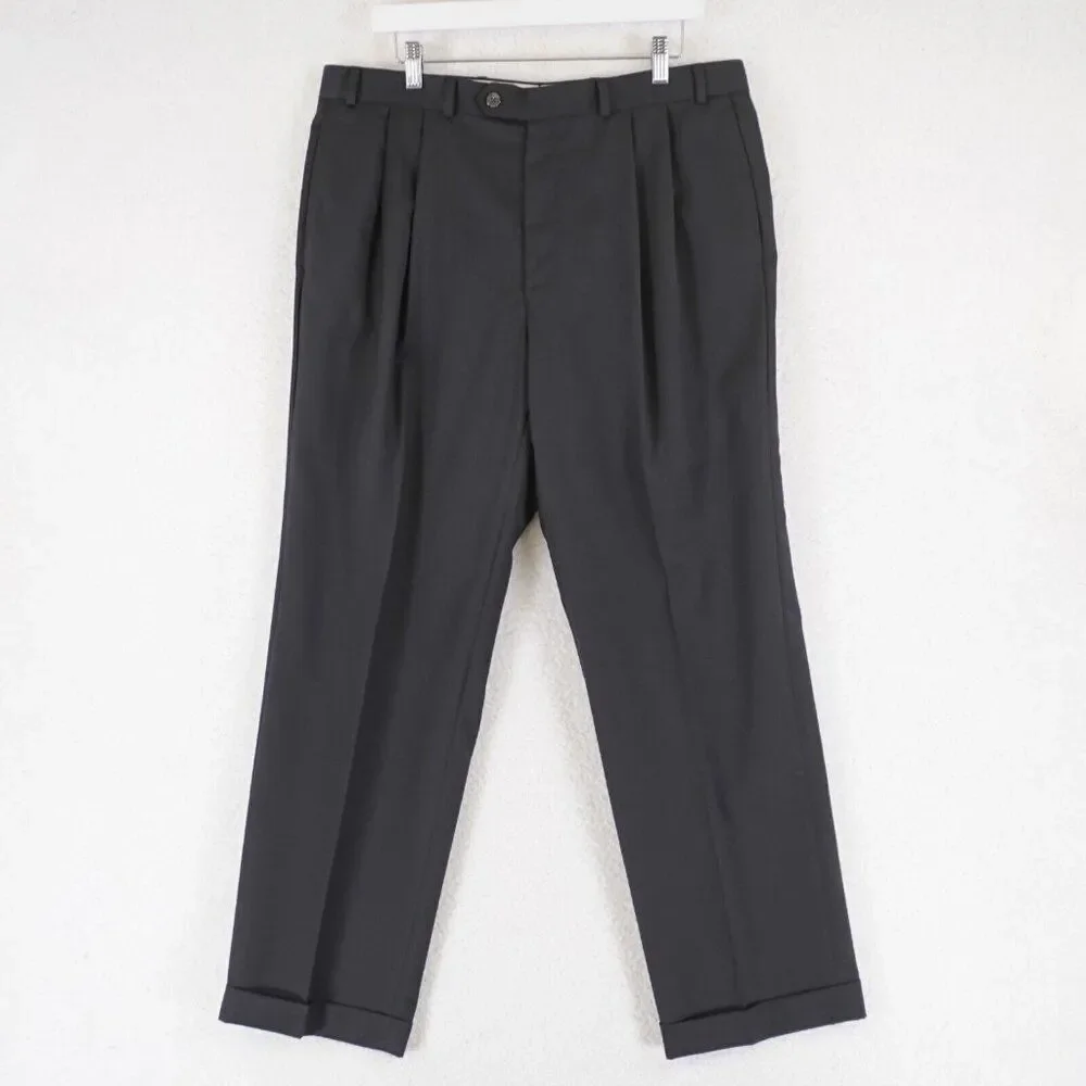 Lauren Ralph Lauren Total Comfort Dress Pants Wool Black Pleated Cuffed 36/31 Mi